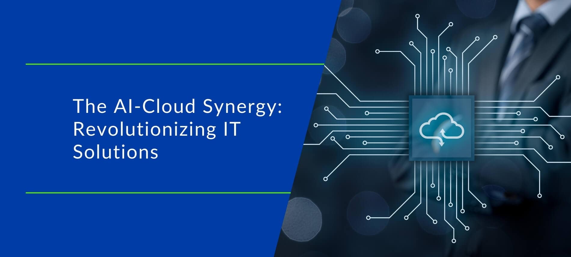 BIZ-LYNX Technology - Title slide showing "The AI-Cloud Synergy: Revolutionizing IT Solutions" with a cloud icon connected to digital circuits, seamlessly illustrating the integration of AI Cloud Solutions for unparalleled IT enhancements.
