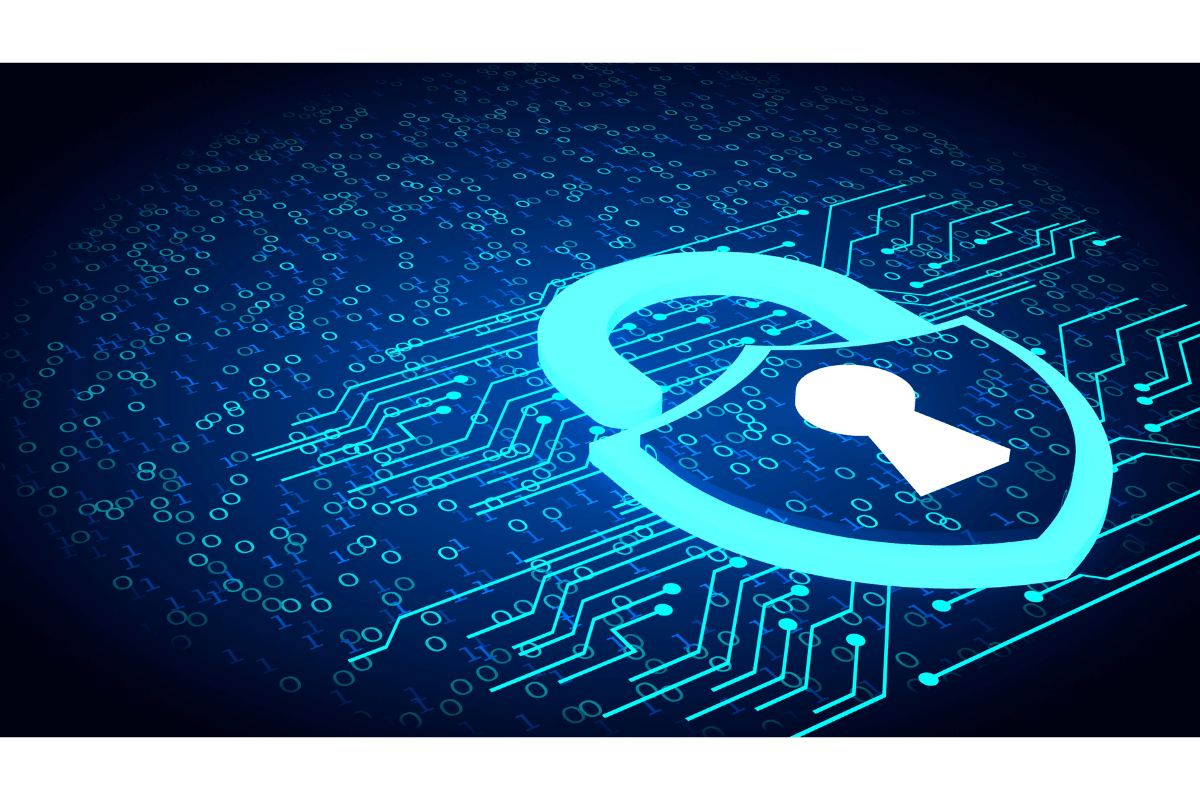 Illustration of a digital padlock over a circuit board background