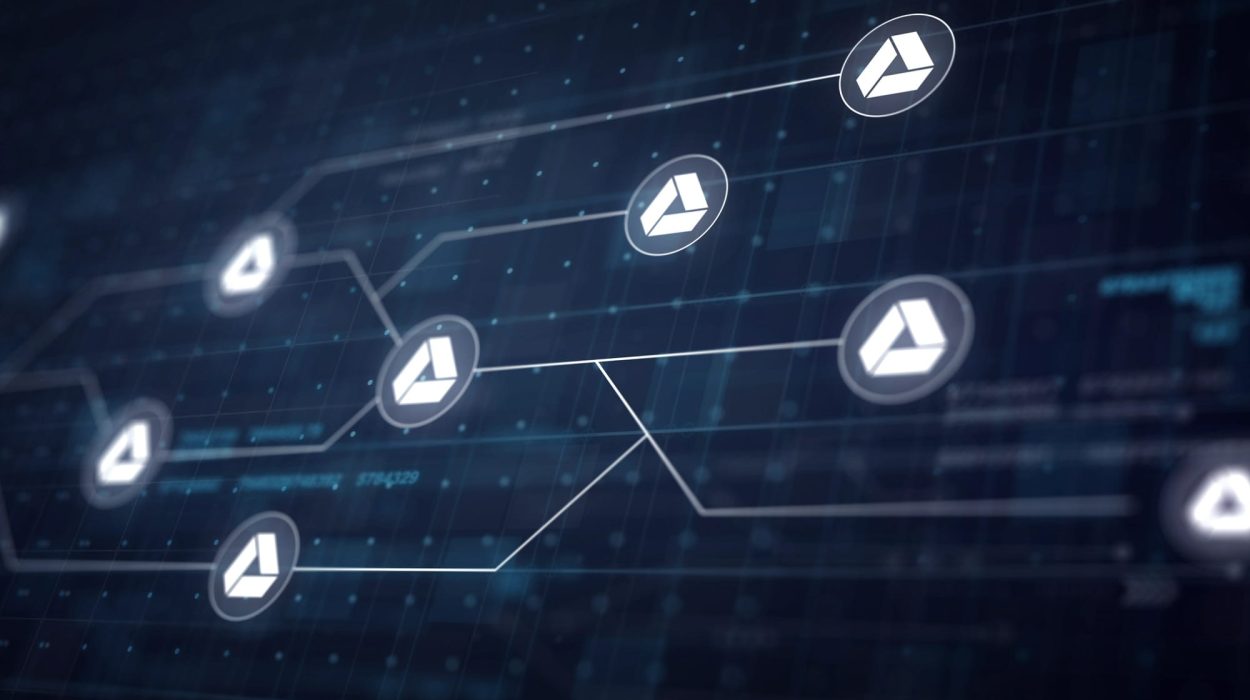Google Drive icons connected across a digital network