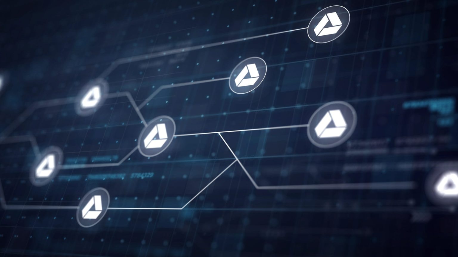 Google Drive icons connected across a digital network