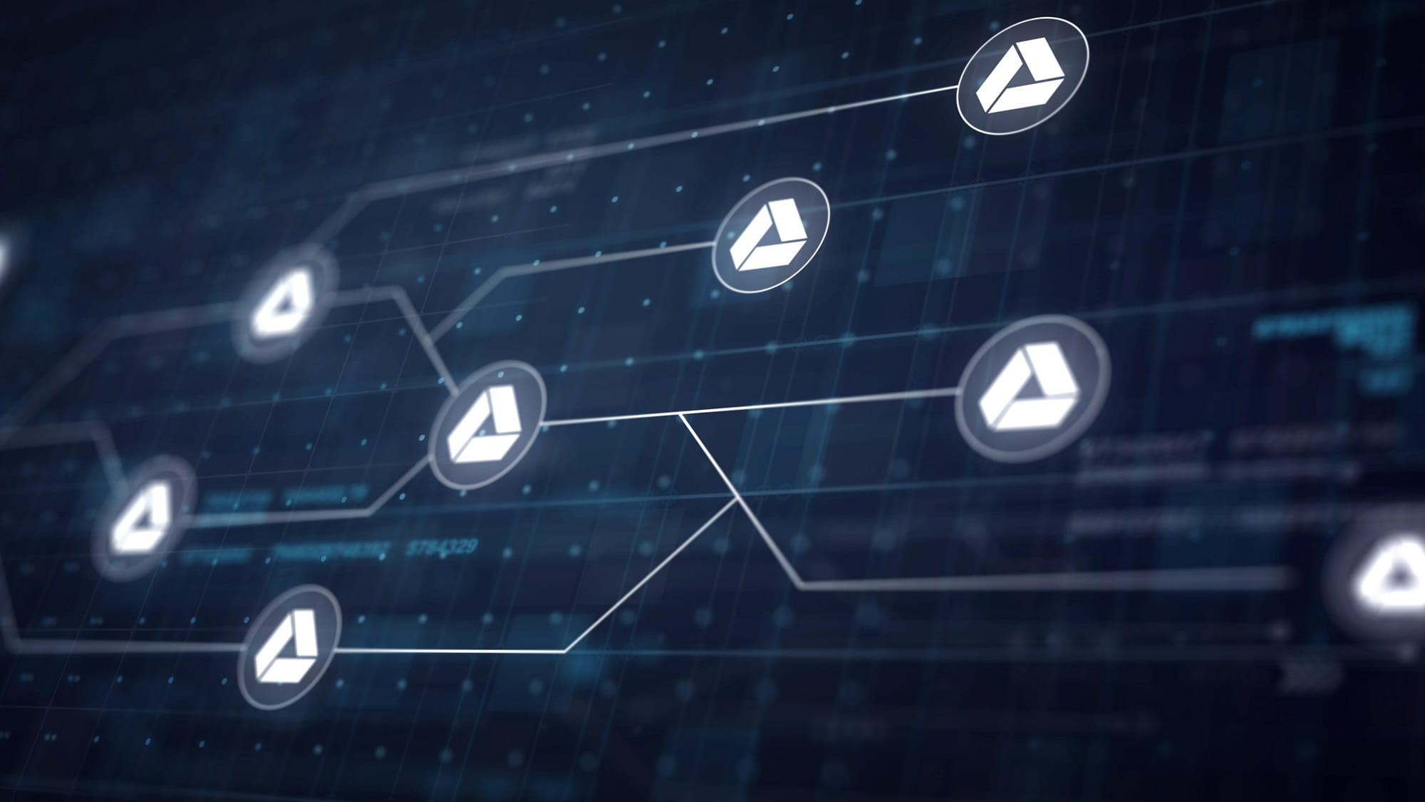 Google Drive icons connected across a digital network